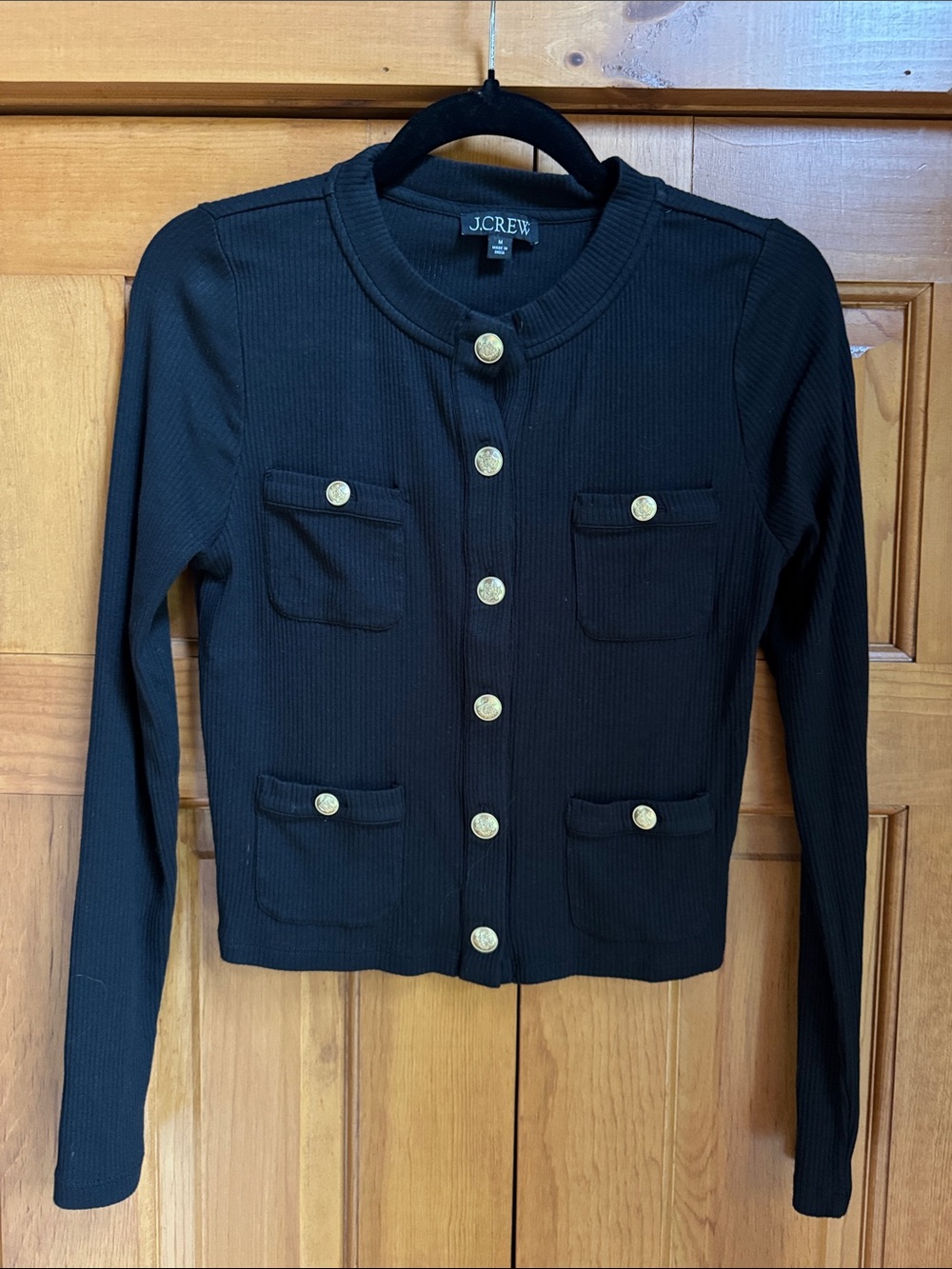 J. Crew Black Ribbed Knit Blazer with Gold Buttons